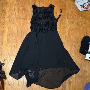 Elegant Black Sleeveless zip up high low Dress